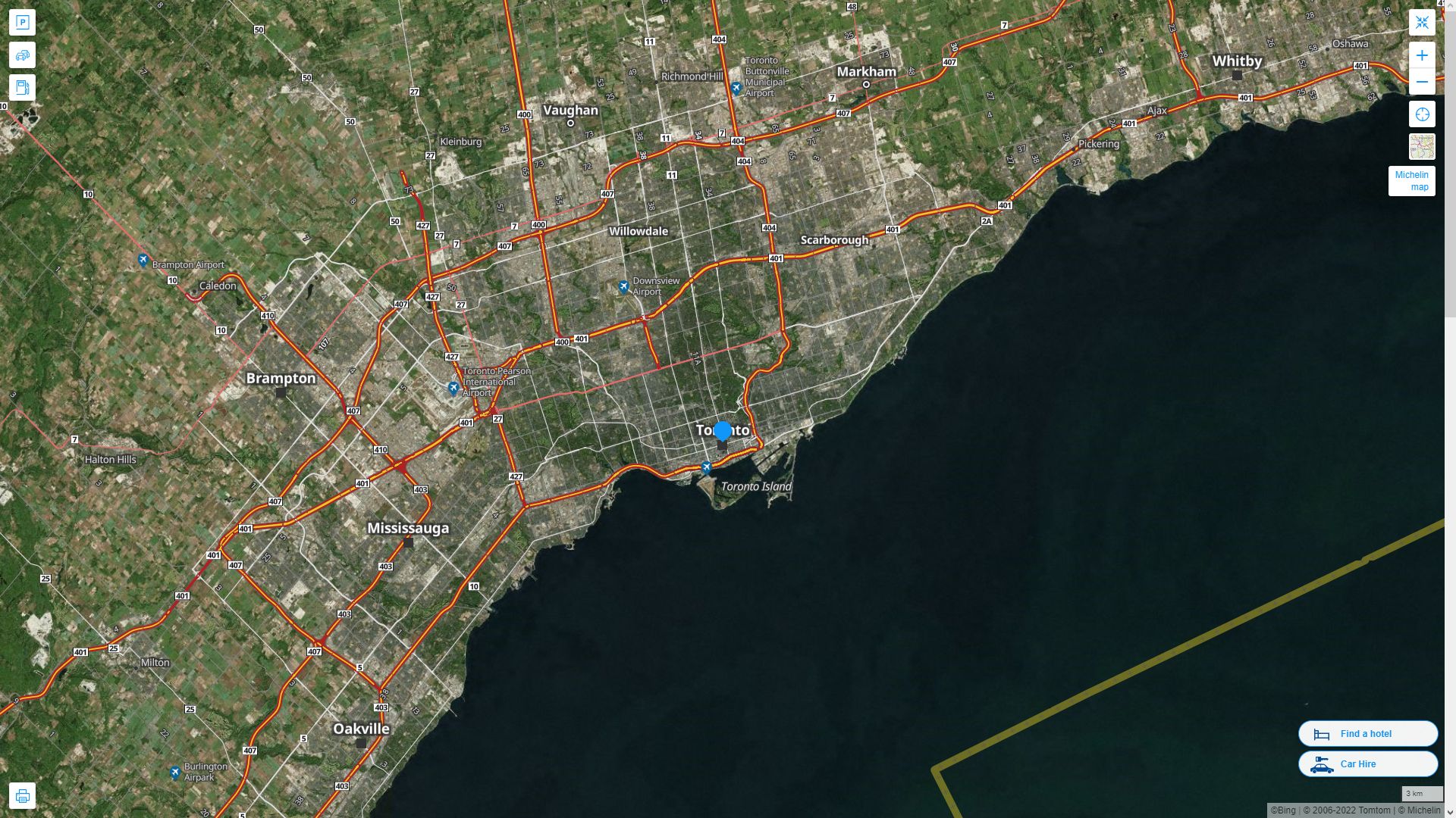 Toronto Highway and Road Map with Satellite View